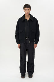 Detachable Collar Cashmere Blouson BLACK