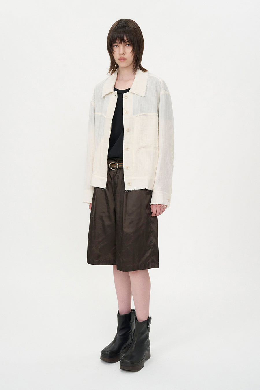 Satin Bermuda Pants BROWN