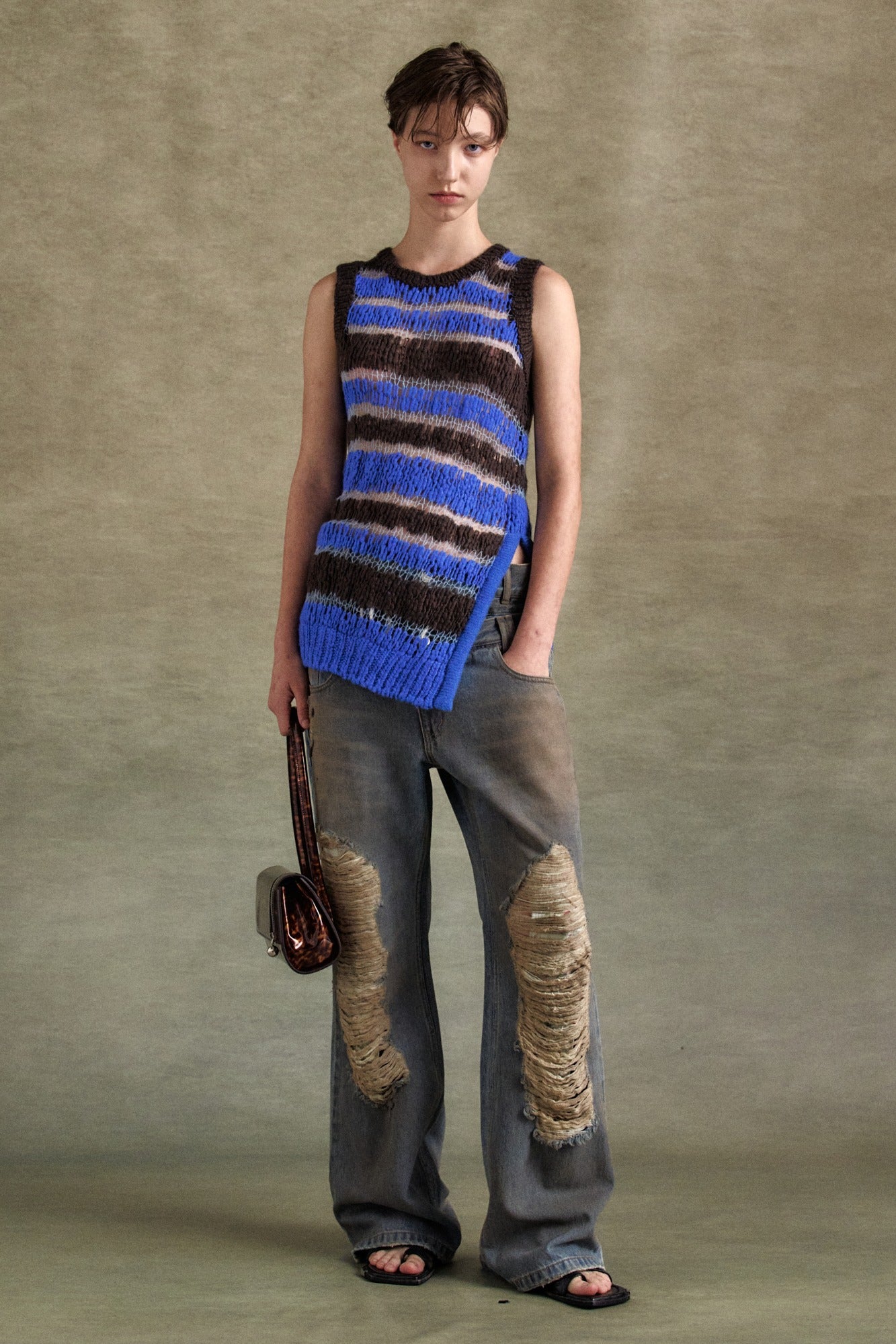 VINTAGE SPRAY DOUBLE WAIST JEANS apa832u (DUSTY BLUE)