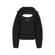 (ESSENTIAL) CUT OUT SHIRRING HOODIE atb1193w(BLACK)
