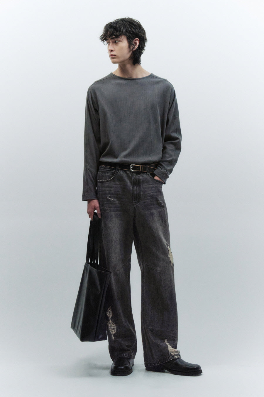 Low Edge Leather Belt BLACK