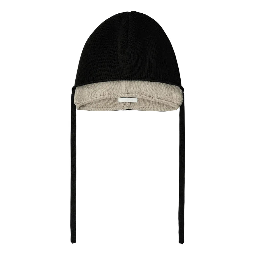 Layered Ear Cuff Beanie BLACK