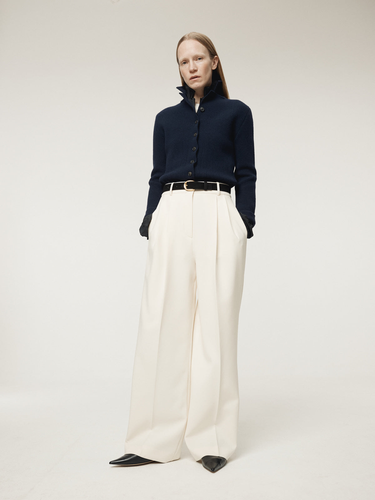 DOUBLE PLEATED WIDE PANTS (CREAM)