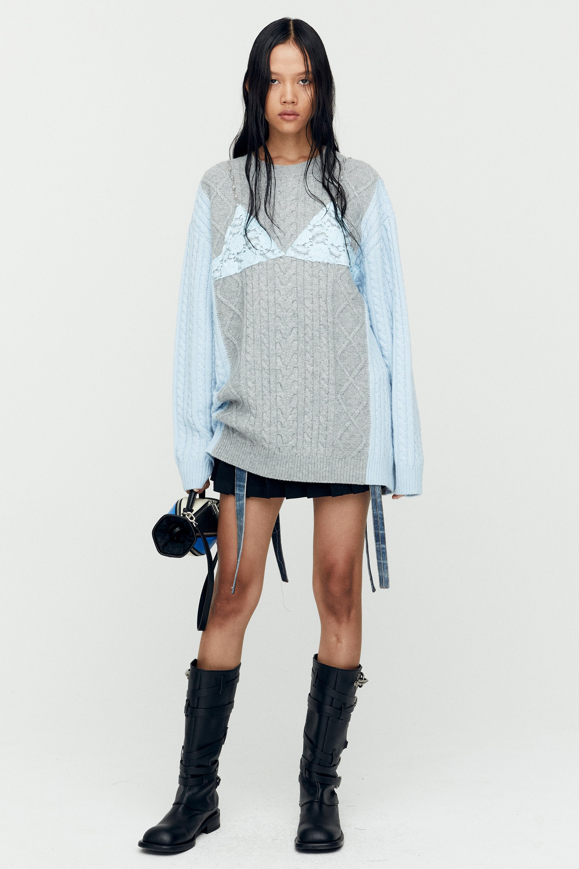 LACE LINGERIE BOYFRIEND-FIT KNIT atb1182w(GREY)