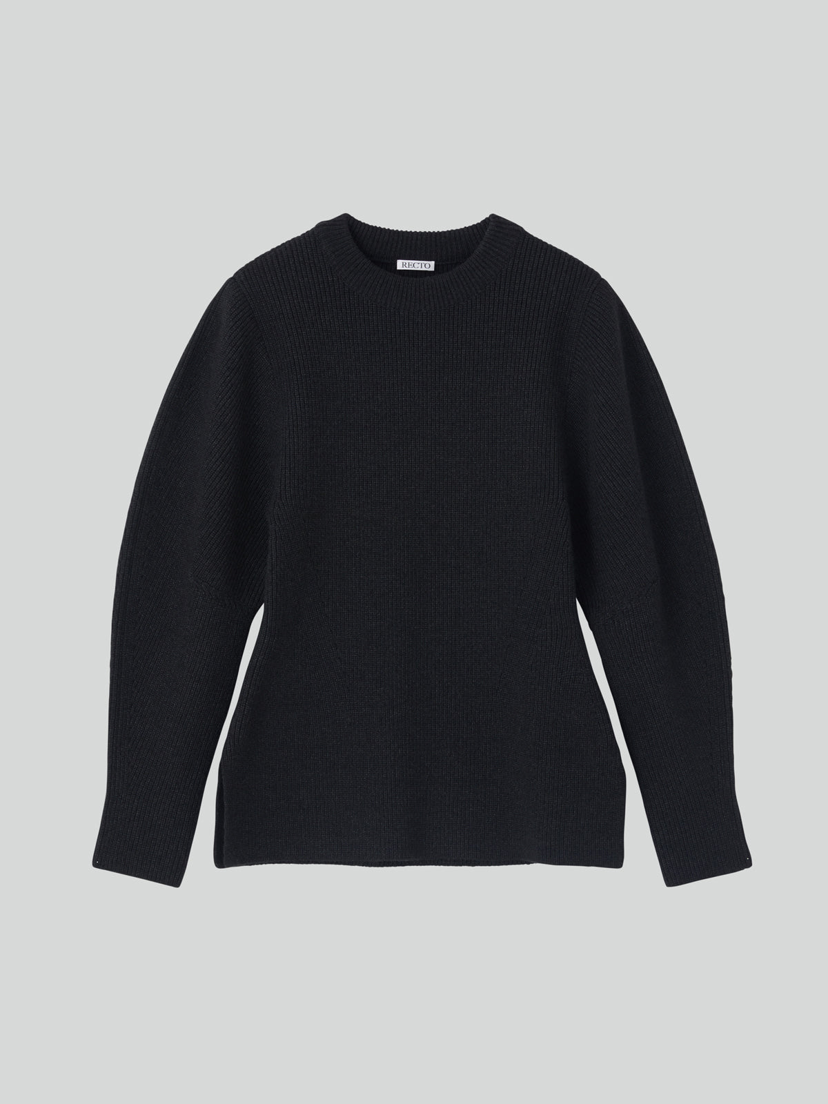 VOLUME SLEEVE STRUCTURED KNIT TOP (CHARCOAL GREY)