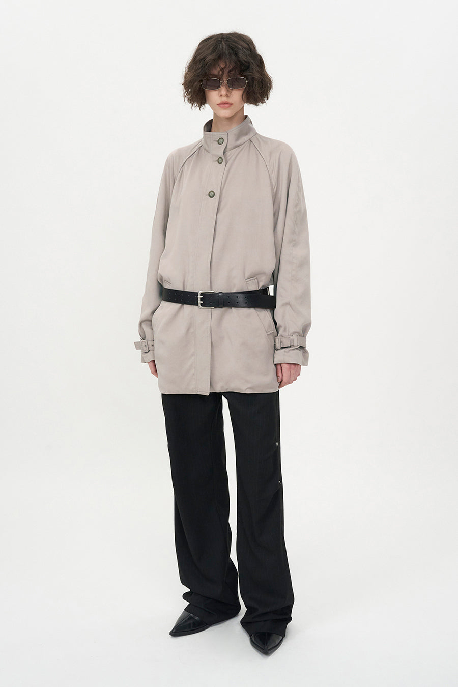 Belted Stripe Pants BLACK