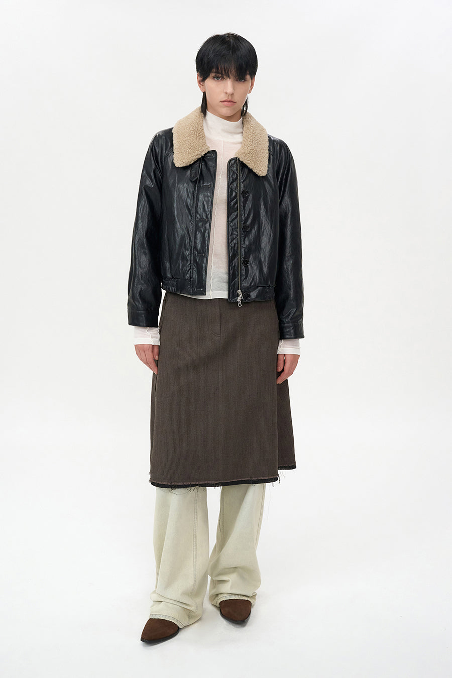 Detachable Fur Leather Blouson BLACK