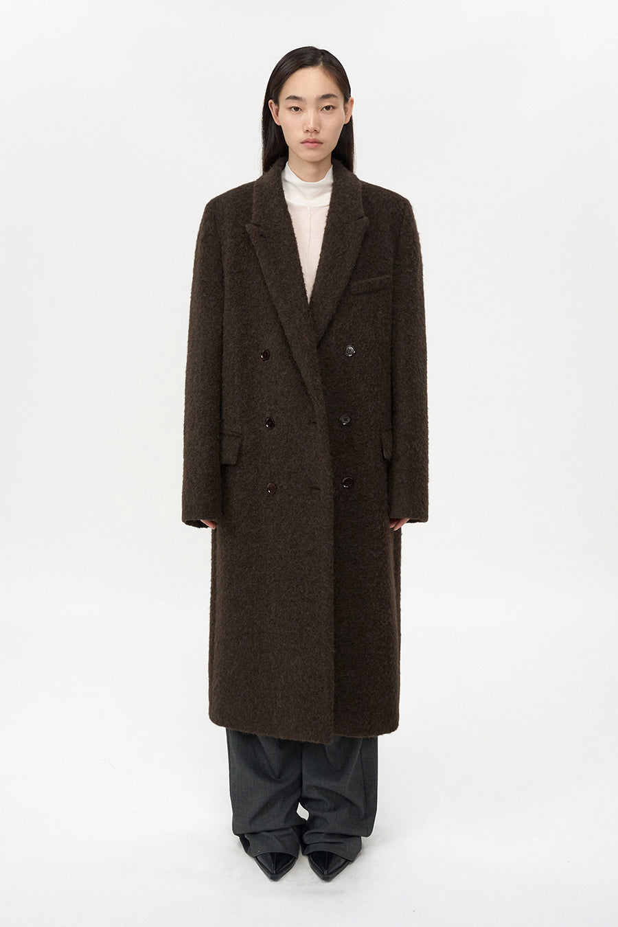 Boucle Alpaca Hair Double Coat BROWN
