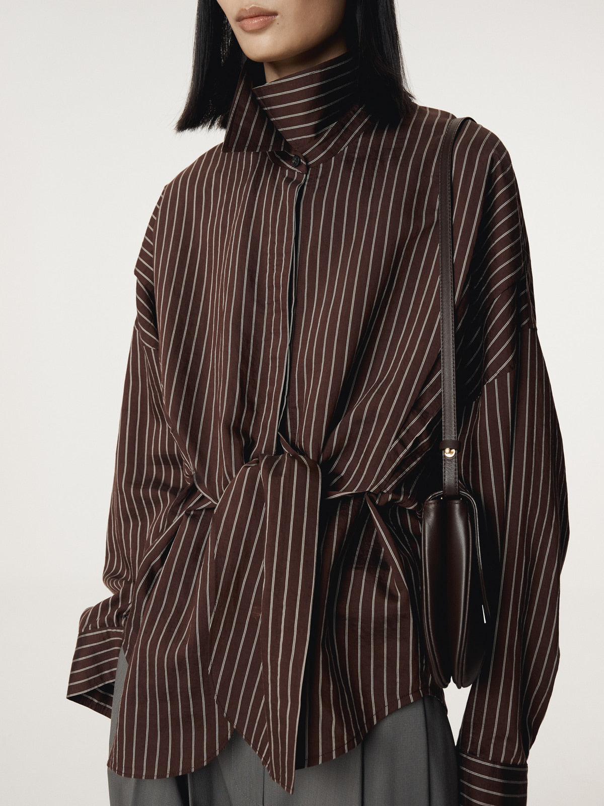 DOUBLE LAYER STRIPE SHIRT (RED BROWN)