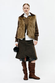 UNISEX CURVED PLACKET REVERSIBLE FAUX-FUR VEST awa722u(BROWN)