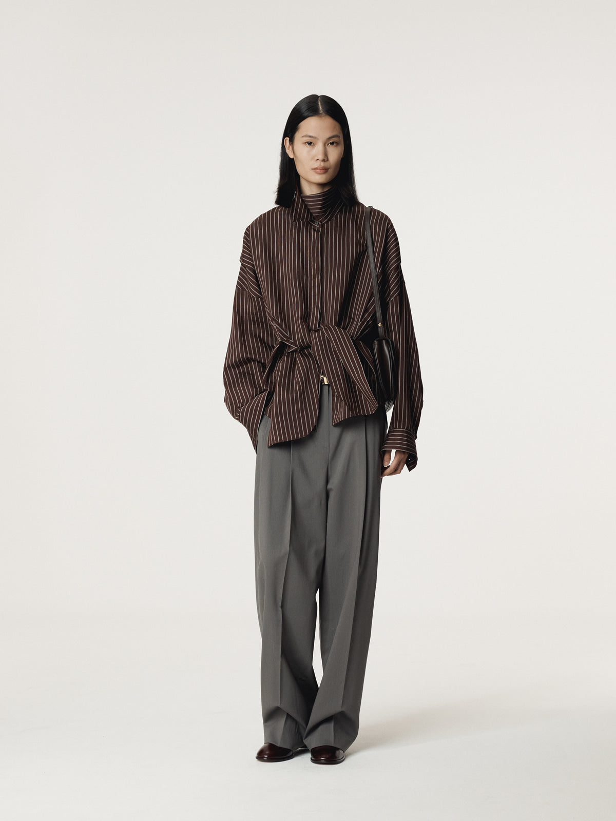 DOUBLE LAYER STRIPE SHIRT (RED BROWN)