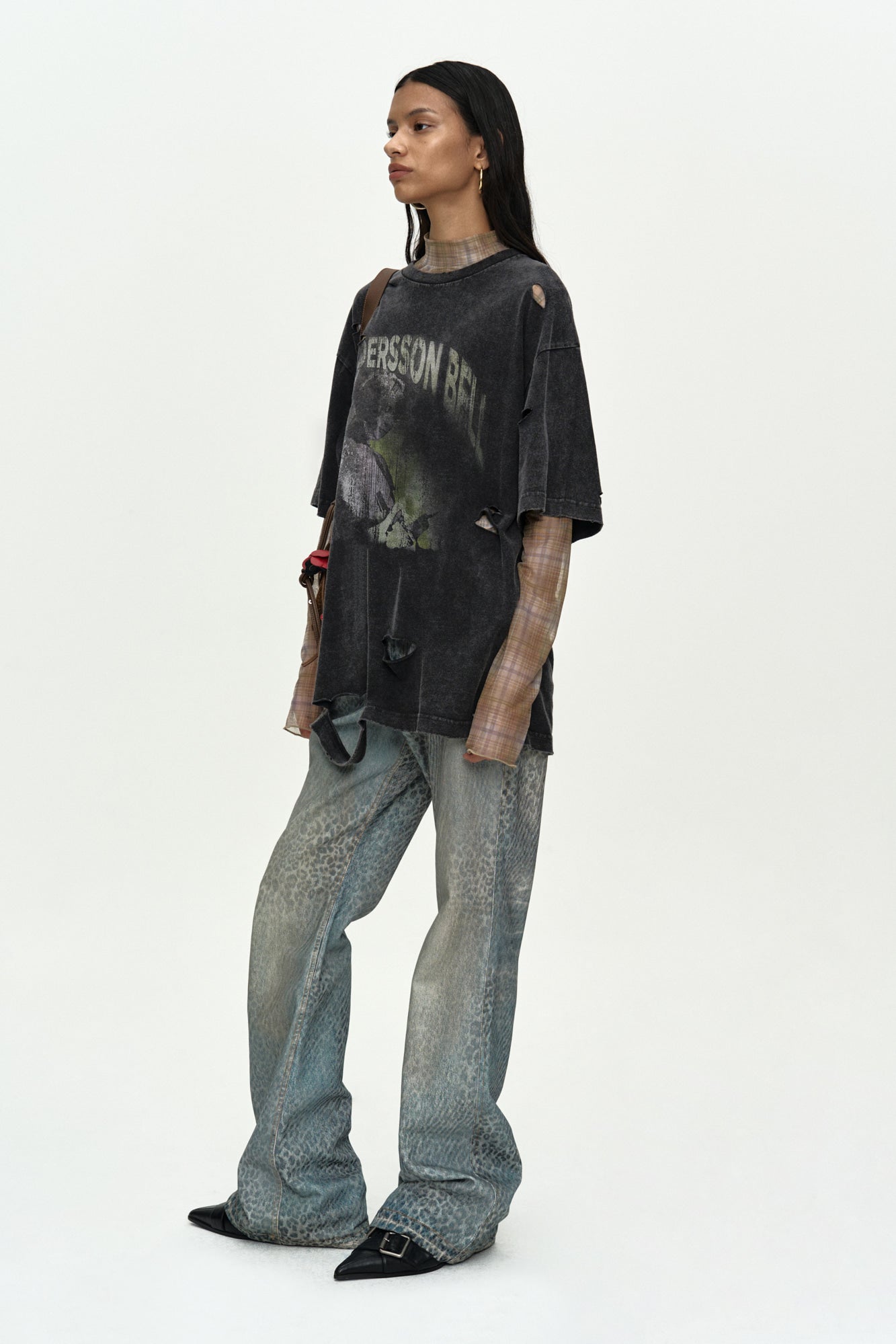 LAYERED LIVE PRINTED T-SHIRT atb1510w (CHARCOAL)