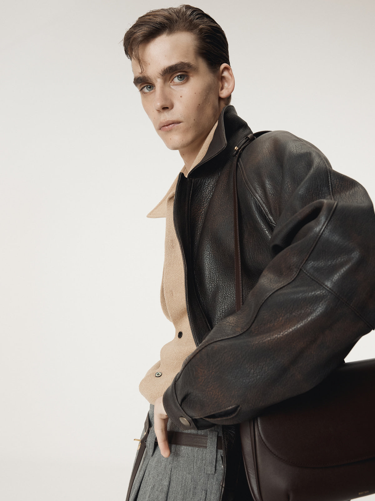 MENS OVERSIZED SHEARING LEATHER JUMPER (VINTAGE BROWN)