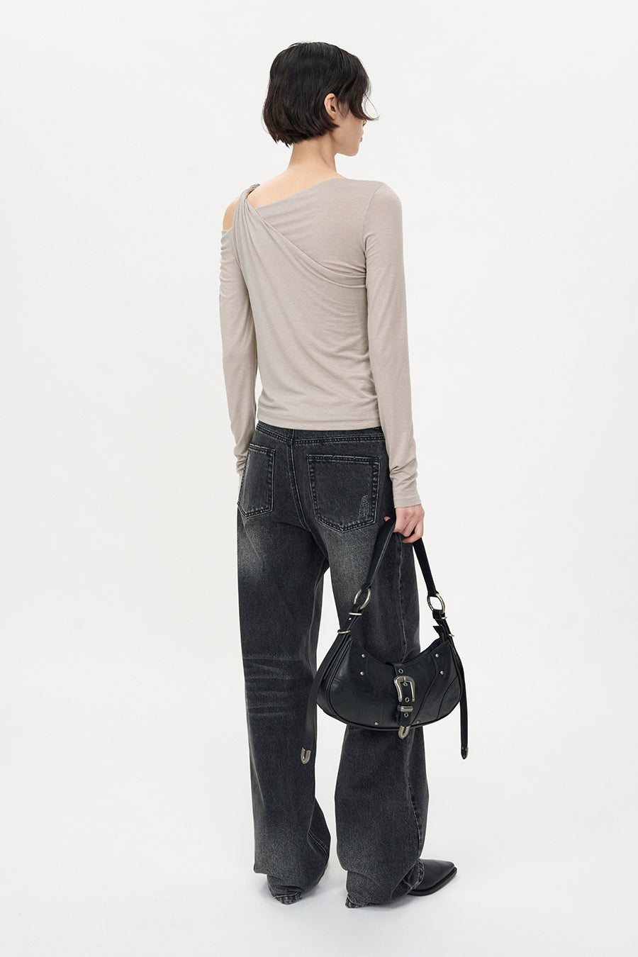 Powleder Buckle Shoulder Bag BLACK