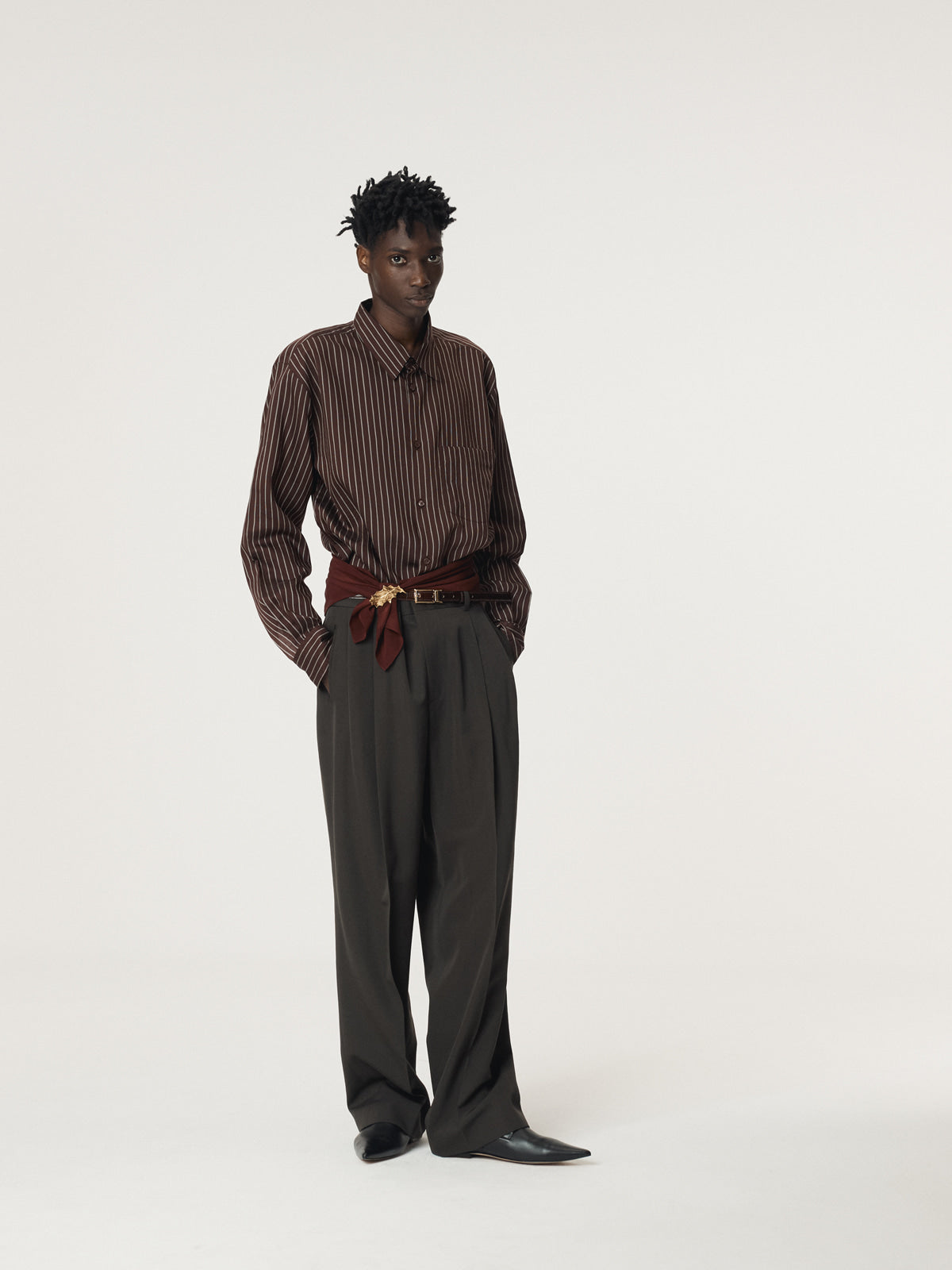 LEA STRIPE SHIRT (RED BROWN)