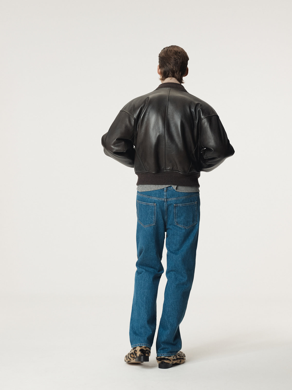 VINTAGE EFFECT LEATHER BOMBER (VINTAGE BROWN)