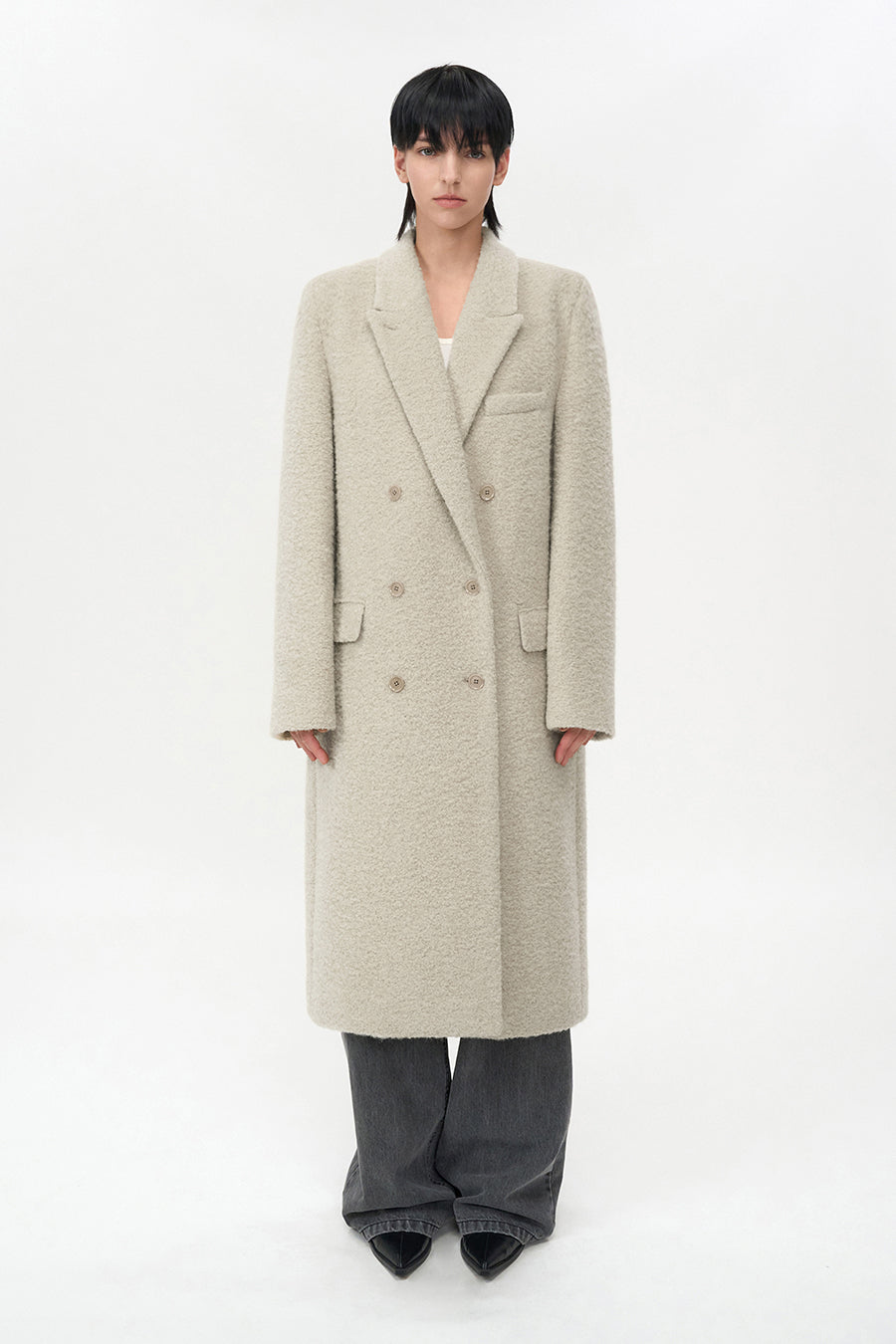 Boucle Alpaca Hair Double Coat ASH BEIGE