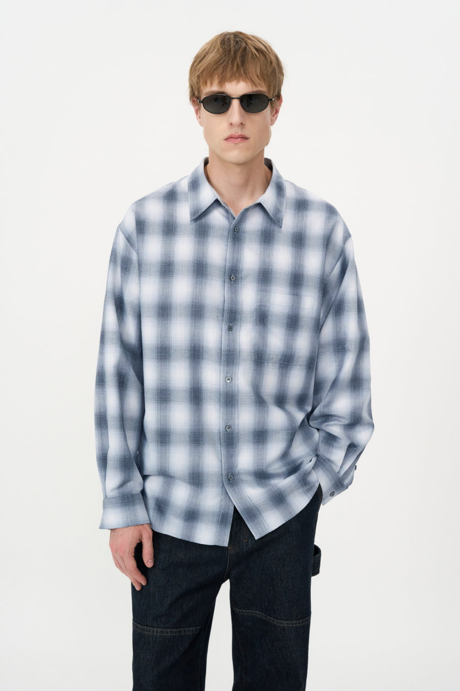 Oversized Check Shirt GREY BLUE