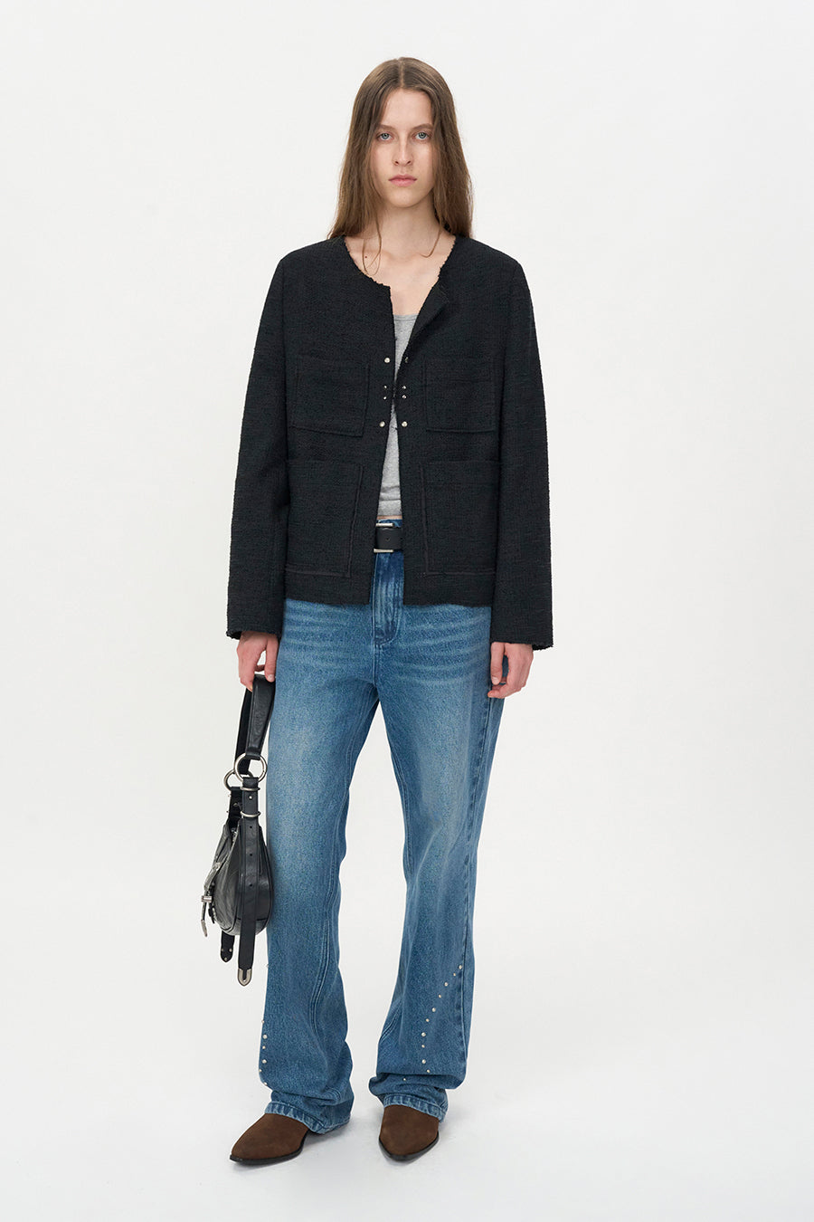 Powleder Buckle Shoulder Bag BLACK