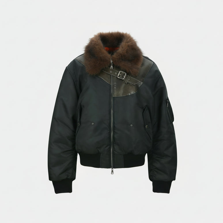 FUR COLLAR LEATHER PATCH MA-1 BOMBER
