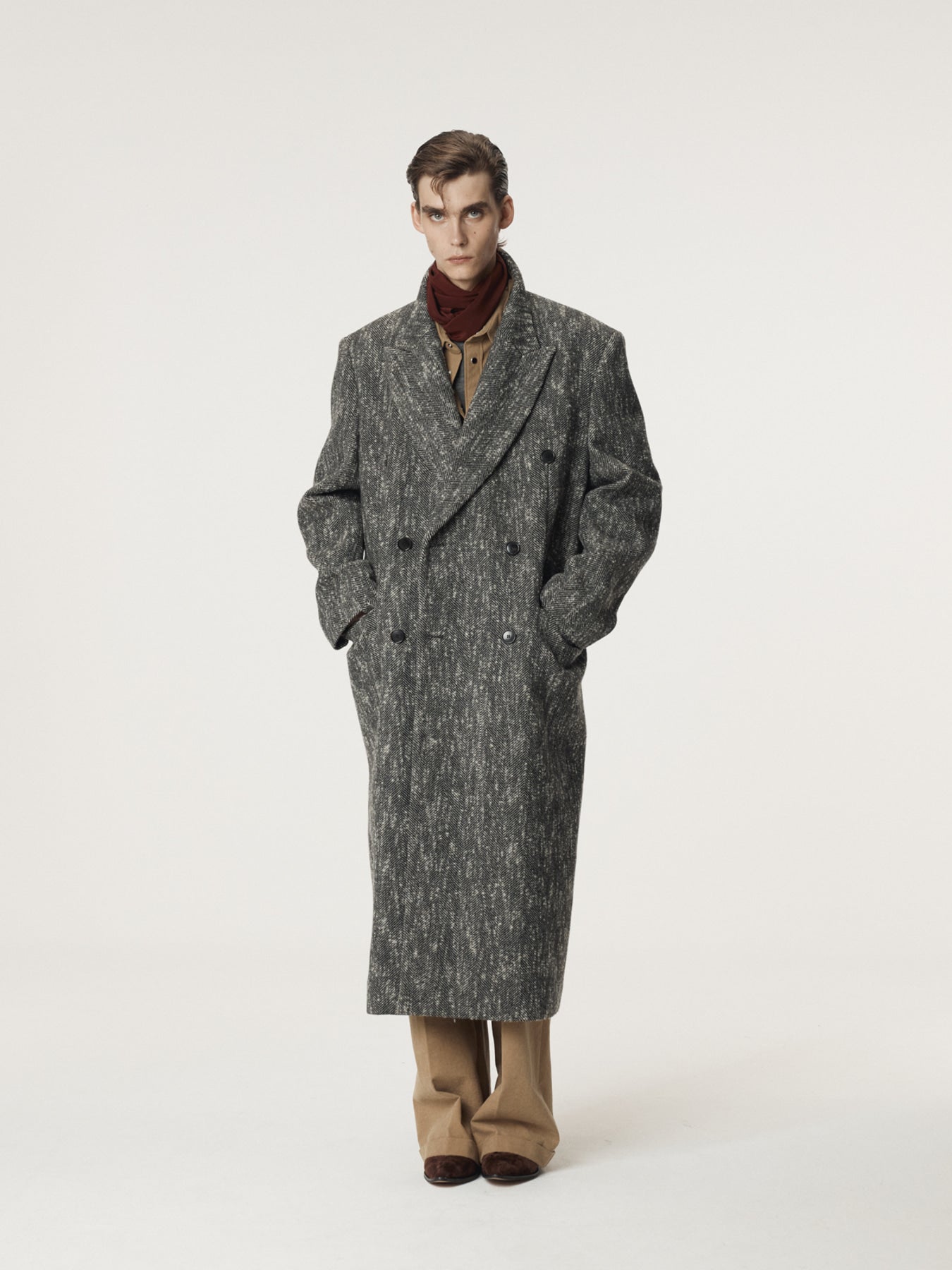 HERRINGBONE DOUBLE BREASTED COAT (BLACK)