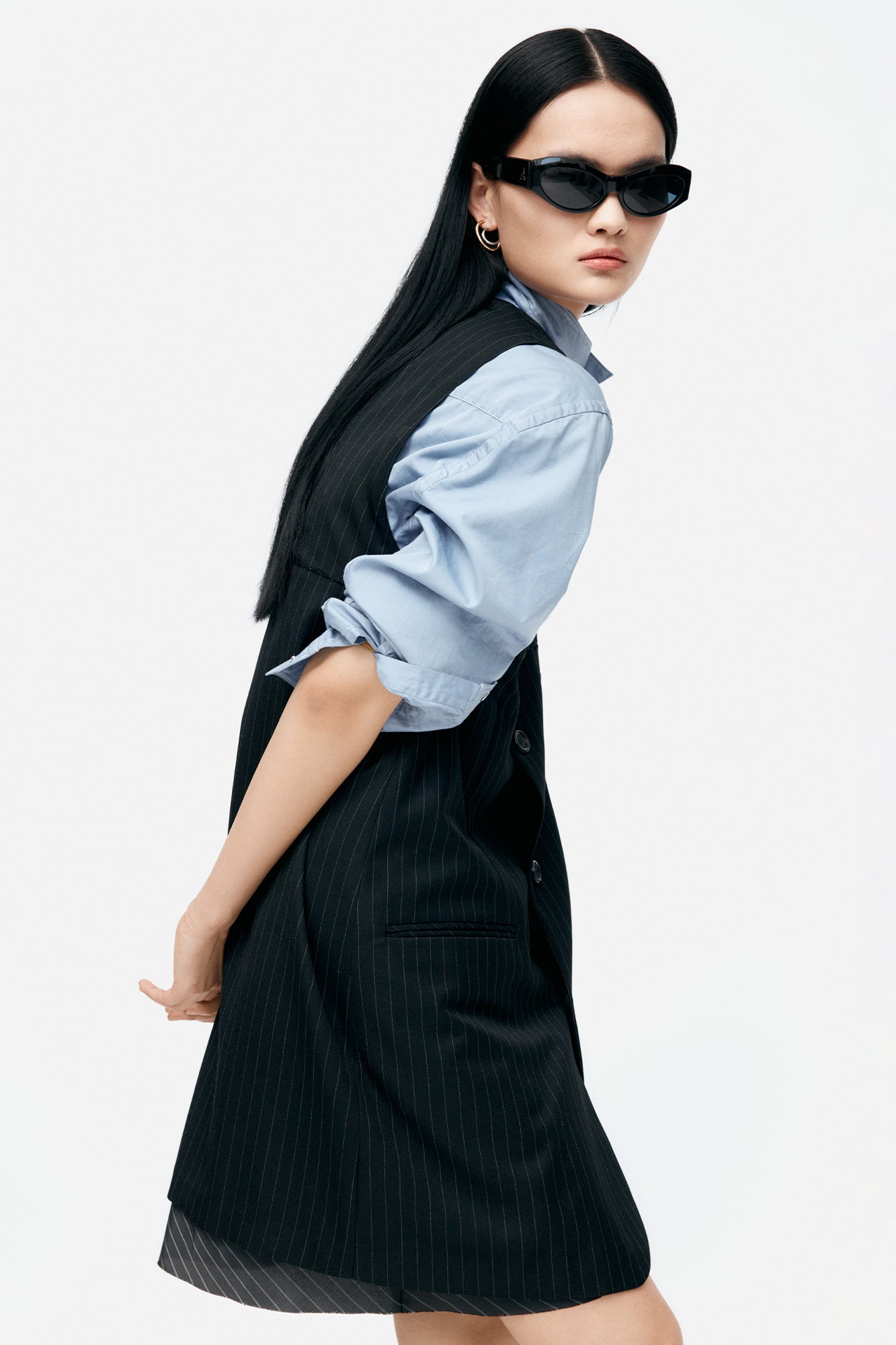 BLAZER CUT SLEEVELESS DRESS atb1396w (BLACK)