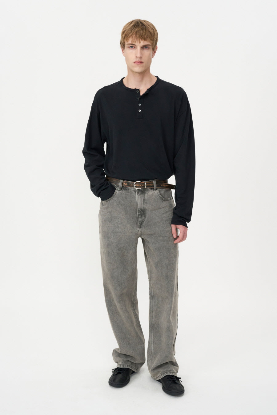 Distressed Leather Belt DARK BROWN