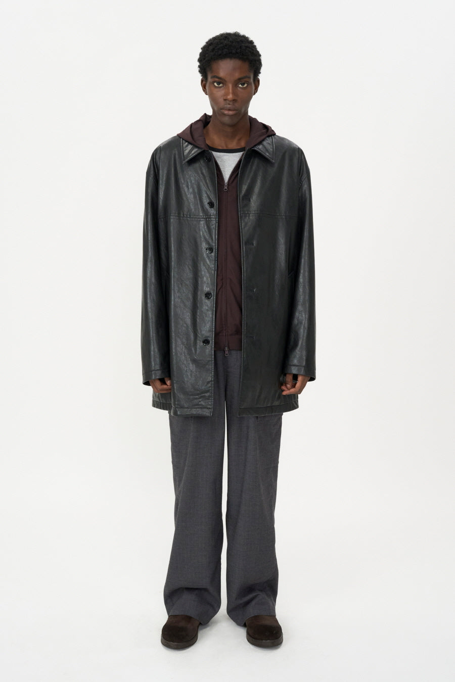 Powe Leather Car Coat BLACK