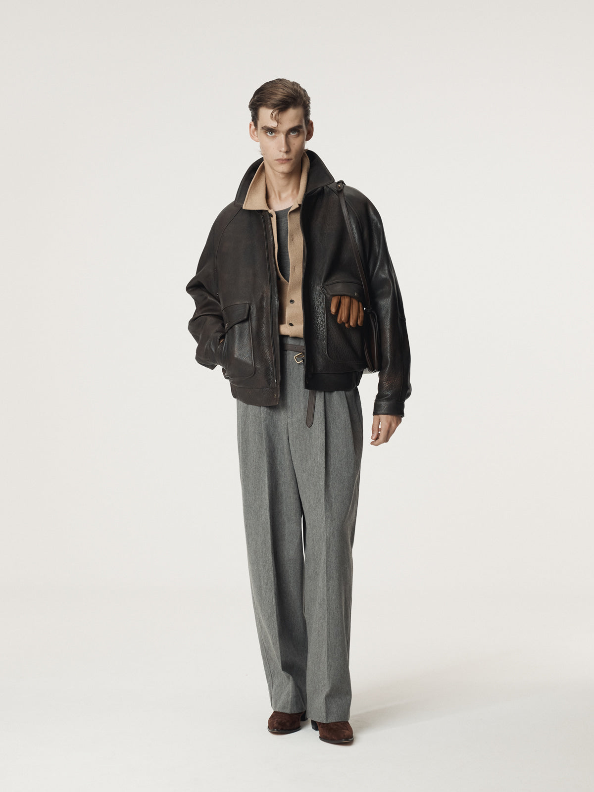 MENS OVERSIZED SHEARING LEATHER JUMPER (VINTAGE BROWN)