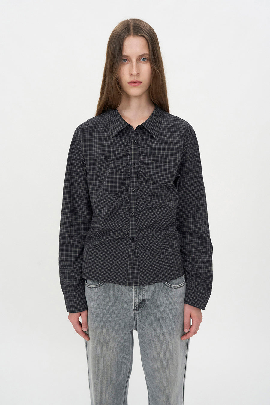 Check Shirring Shirt BLACK CHECK