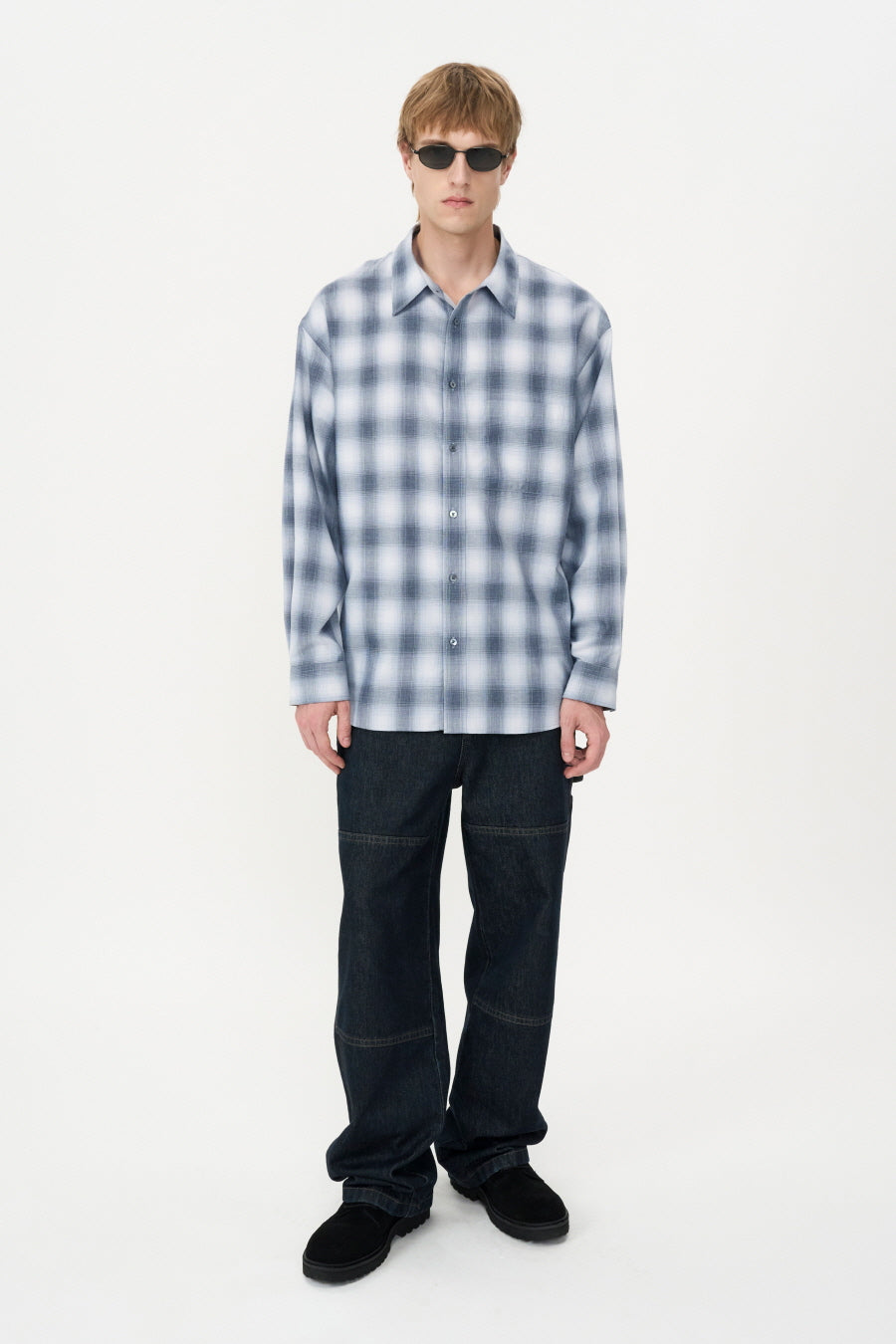 Oversized Check Shirt GREY BLUE