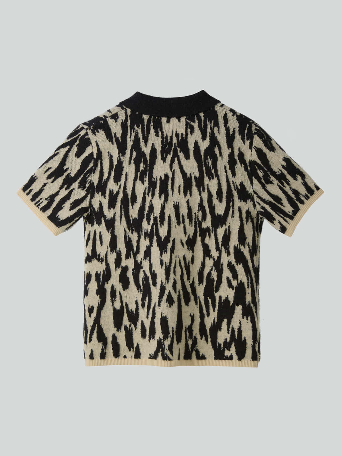 LEOPARD JACQUARD POLO KNIT TOP (DARK BROWN)