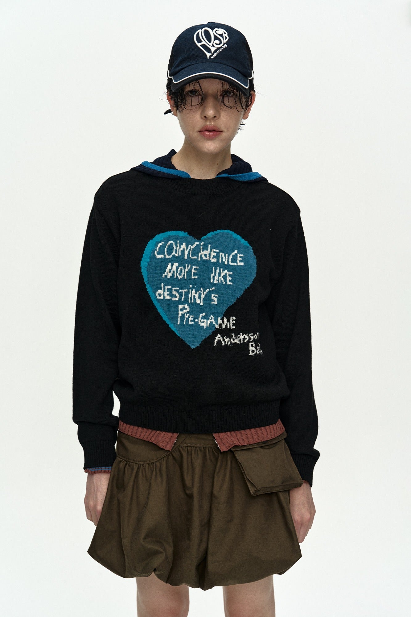 GIRL'S HEART MESSAGE CREW-NECK SWEATER atb1464w(BLACK)