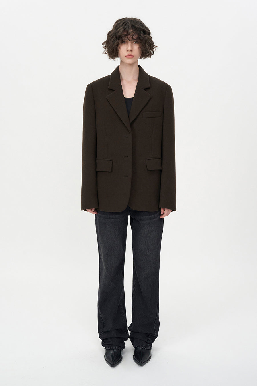 Wool Three-Button Blazer BROWN