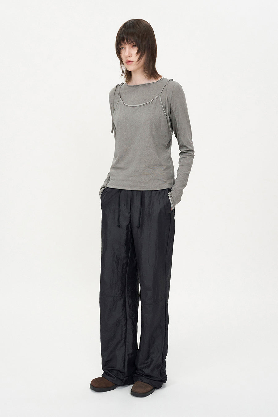 Glossy Leather-Like Pants BLACK