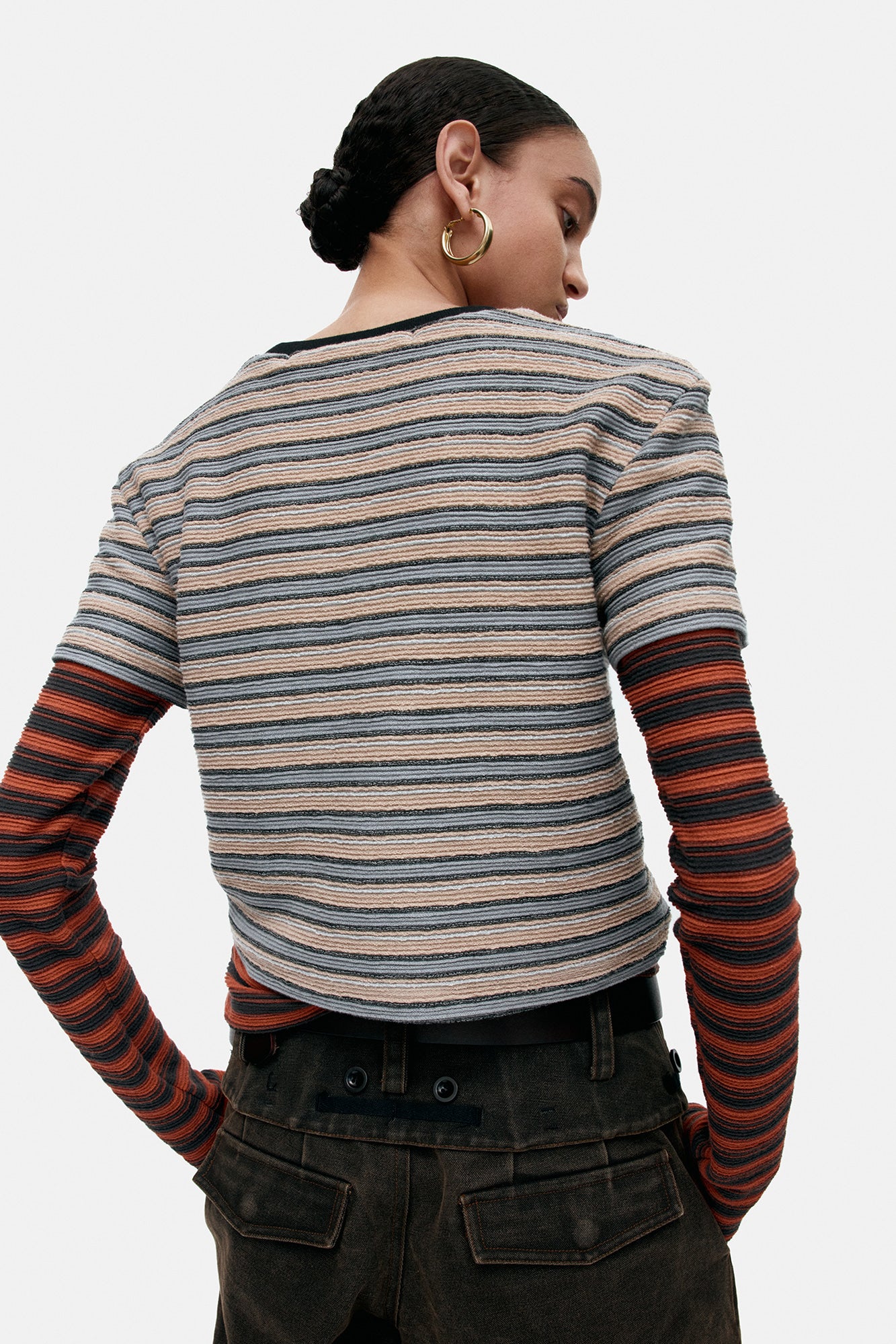 MULTI STRIPE LS T-SHIRTS atb1335w (BEIGE / BRICK)