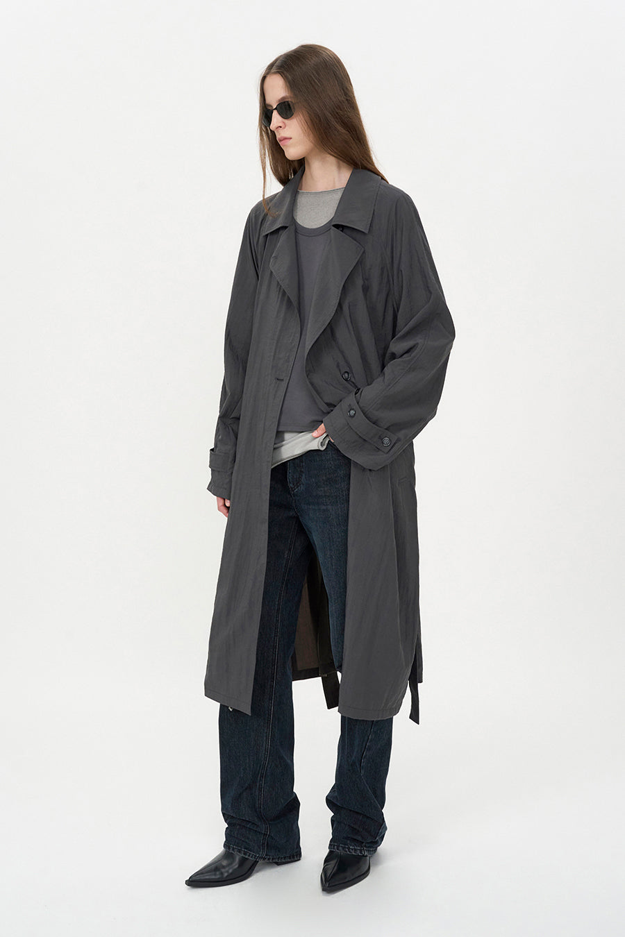 Sheer Nylon Trench DARK GREY