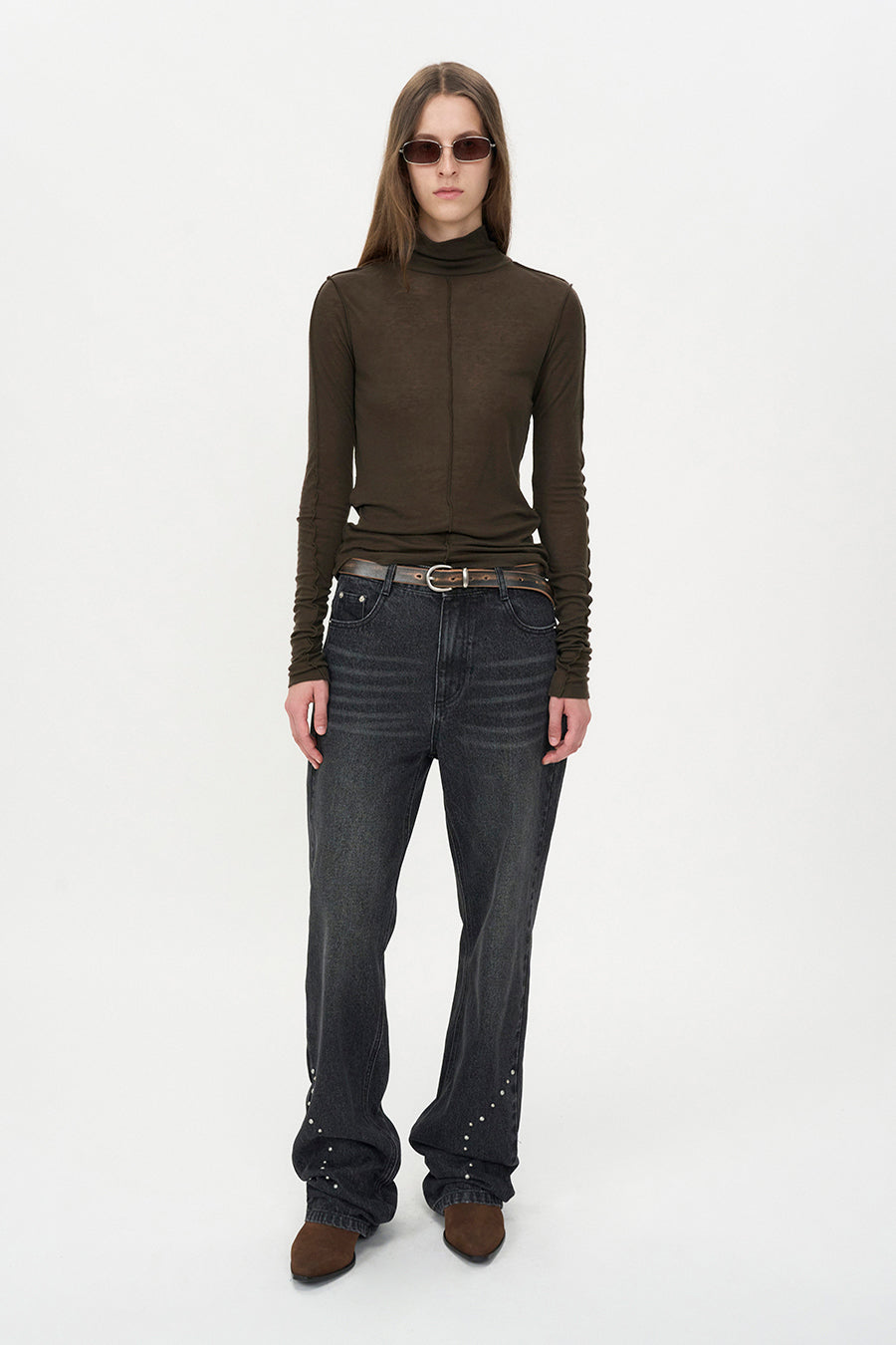 Line Point Turtleneck KHAKI BROWN