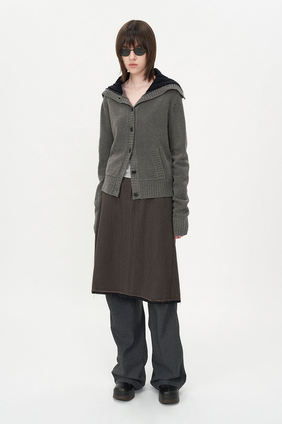 Low Detail Wool Skirt BROWN