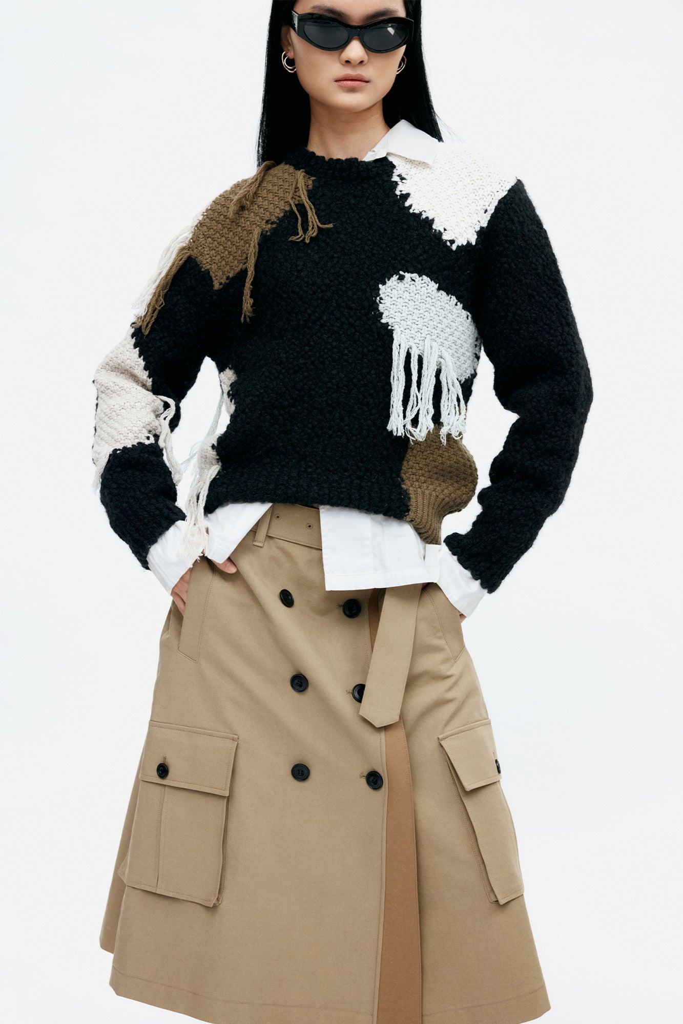 TRENCH PLEATS SKIRT apa849w (KHAKI)