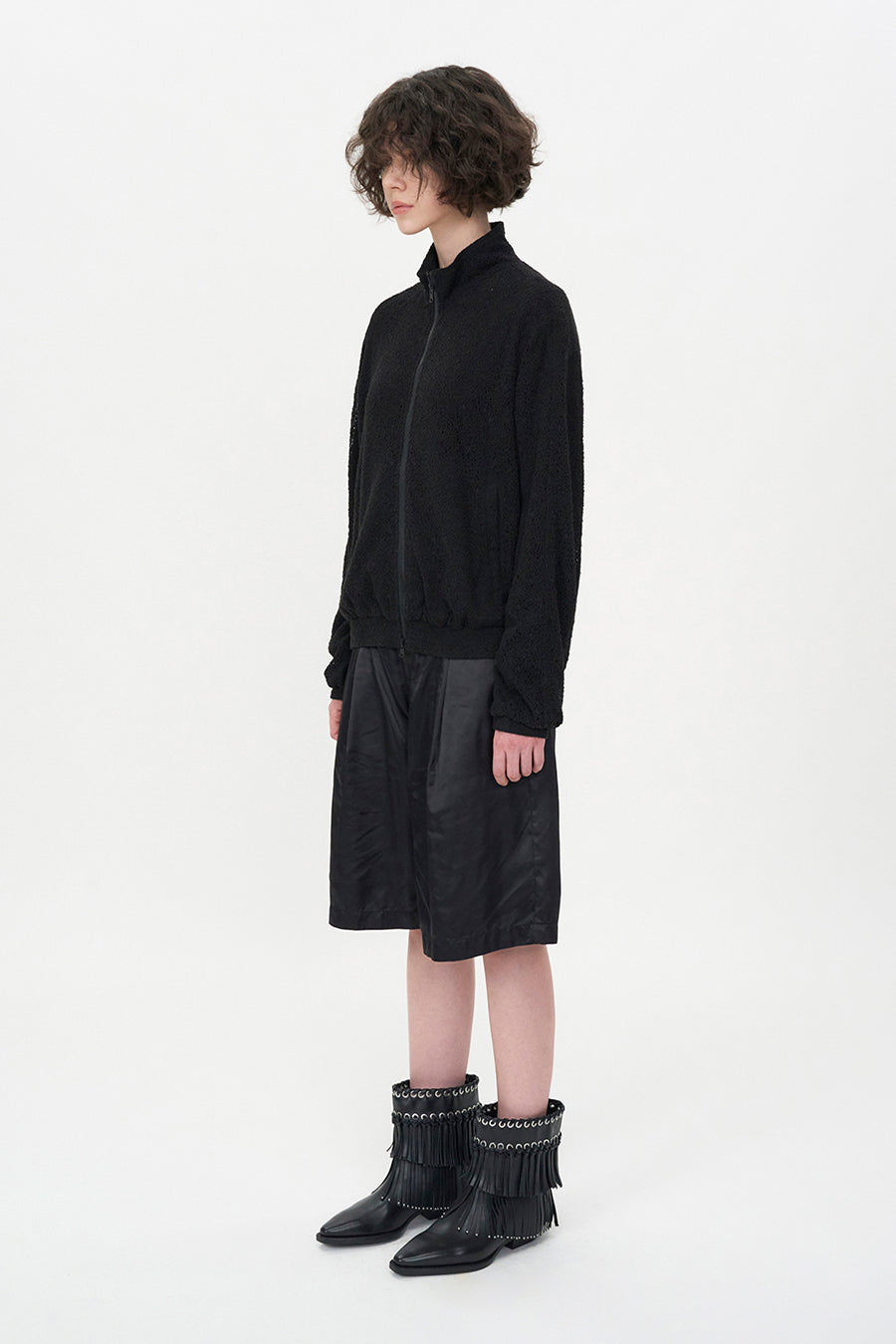 Lace Zip-Up Jumper BLACK