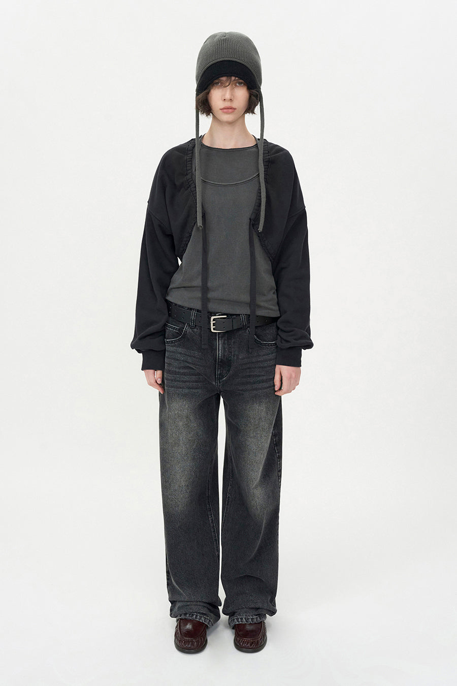 Cut-off Cotton Cardigan WASHED BLACK