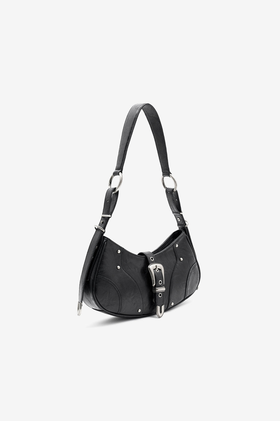 Powleder Buckle Shoulder Bag BLACK
