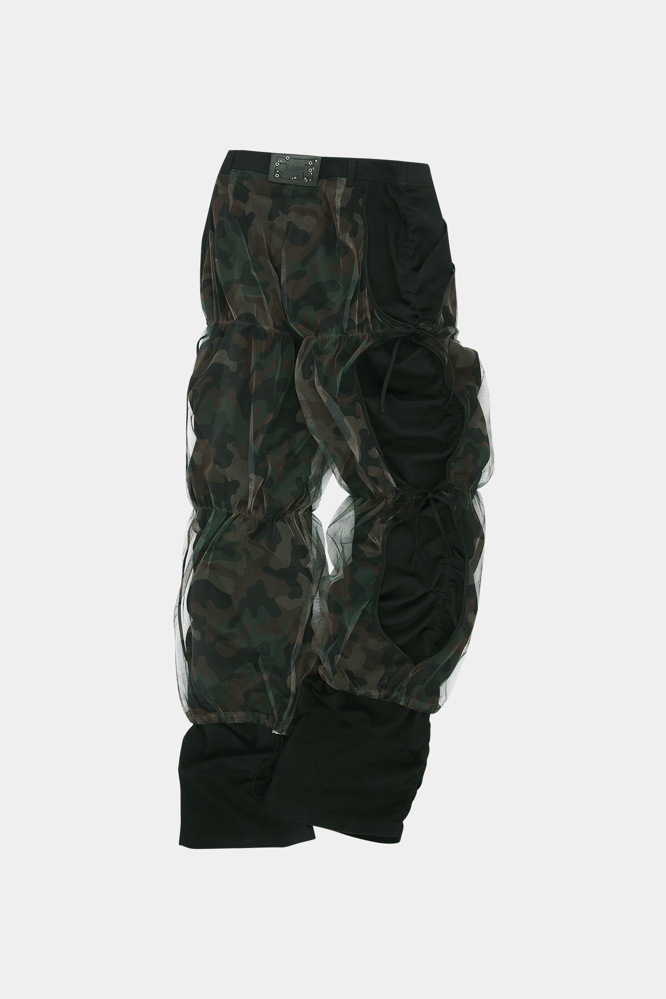 CAMOUFLAGE MESH LAYERED TYING PANTS apa767w (BLACK)