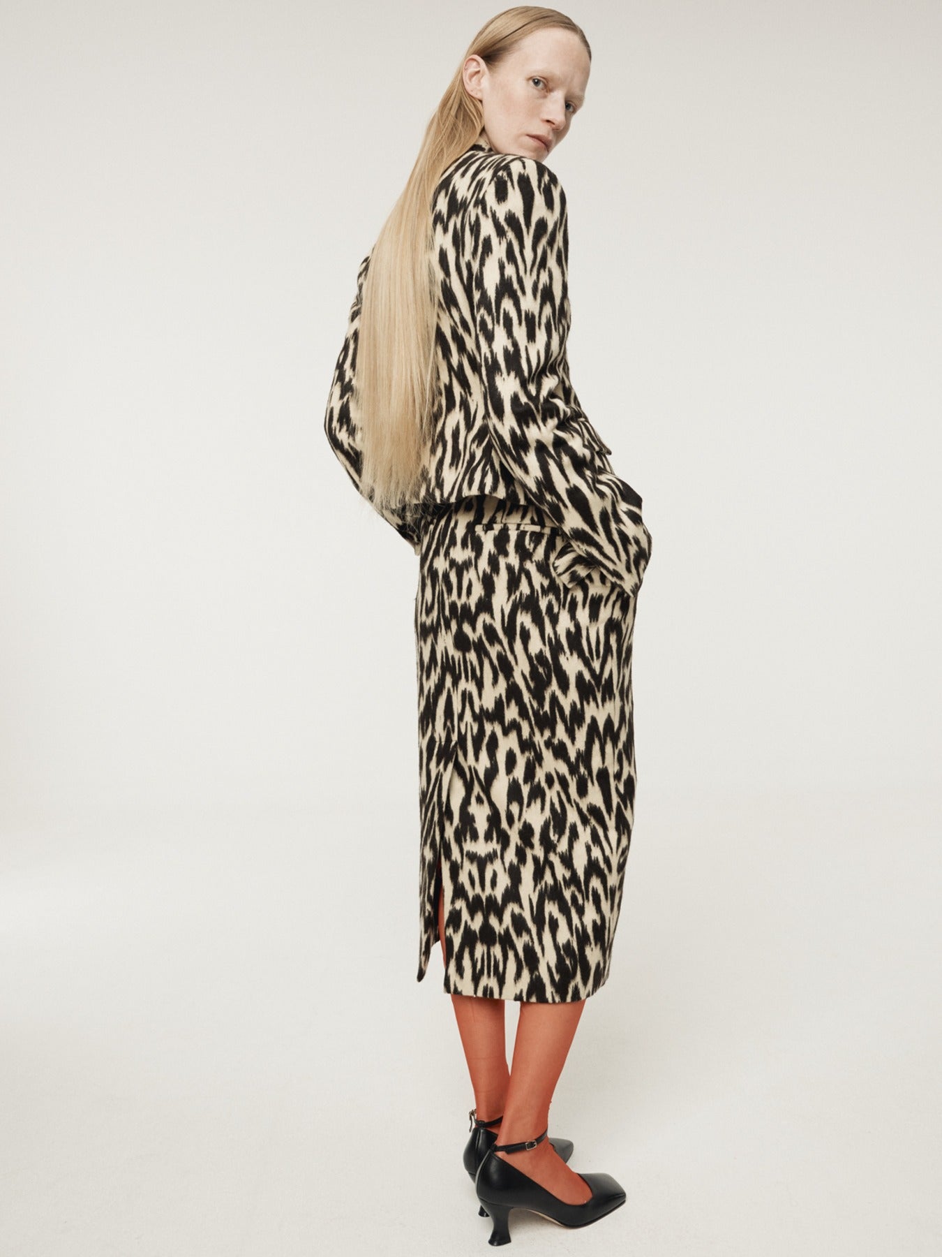 LEOPARD WOOL MIDI SKIRT (DARK BROWN)