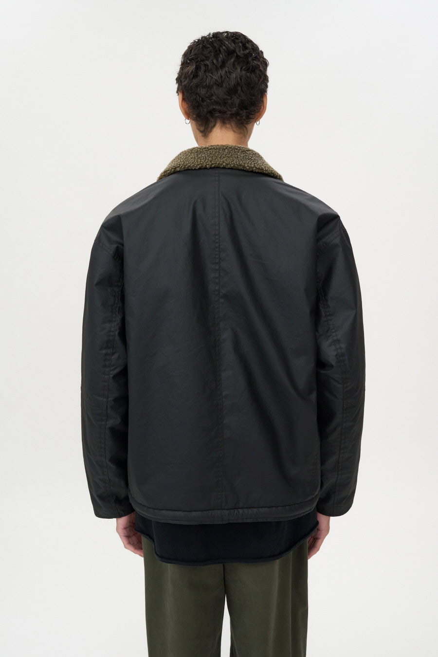 Waxed Cotton Shearling Deck Jacket BLACK