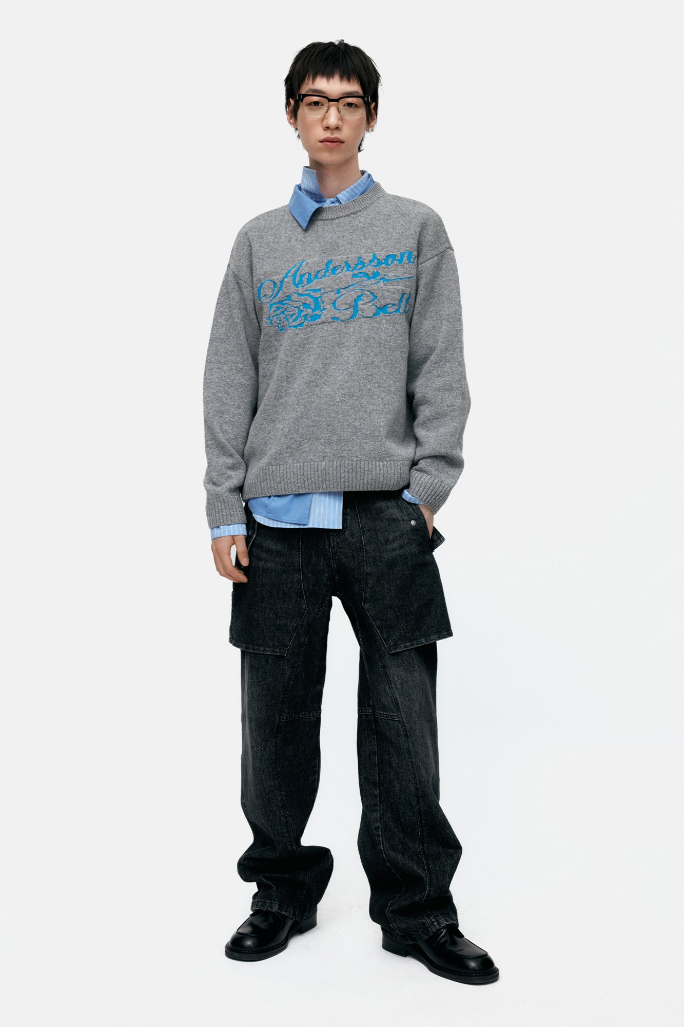 UNISEX RAPTOR LAYERED WIDE-LEG JEANS apa838u (WASHED BLACK)