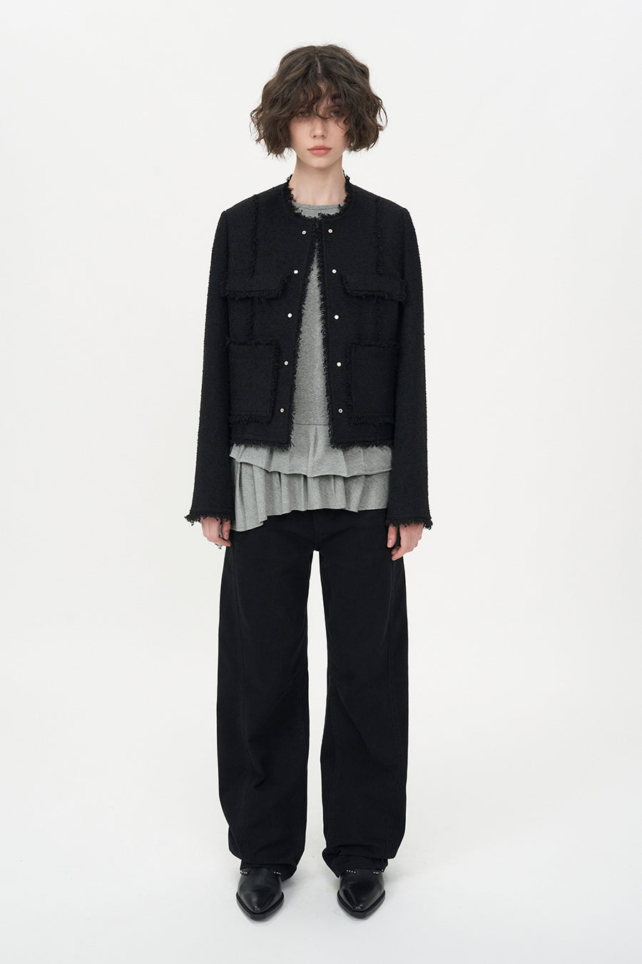 Curved Line Cotton Denim BLACK