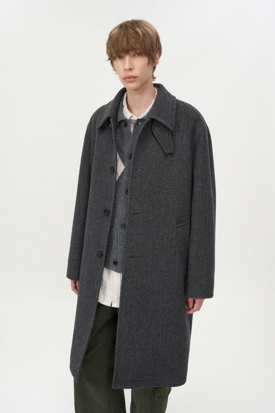 Wool Cashmere Car Coat BROWN HERRINGBONE