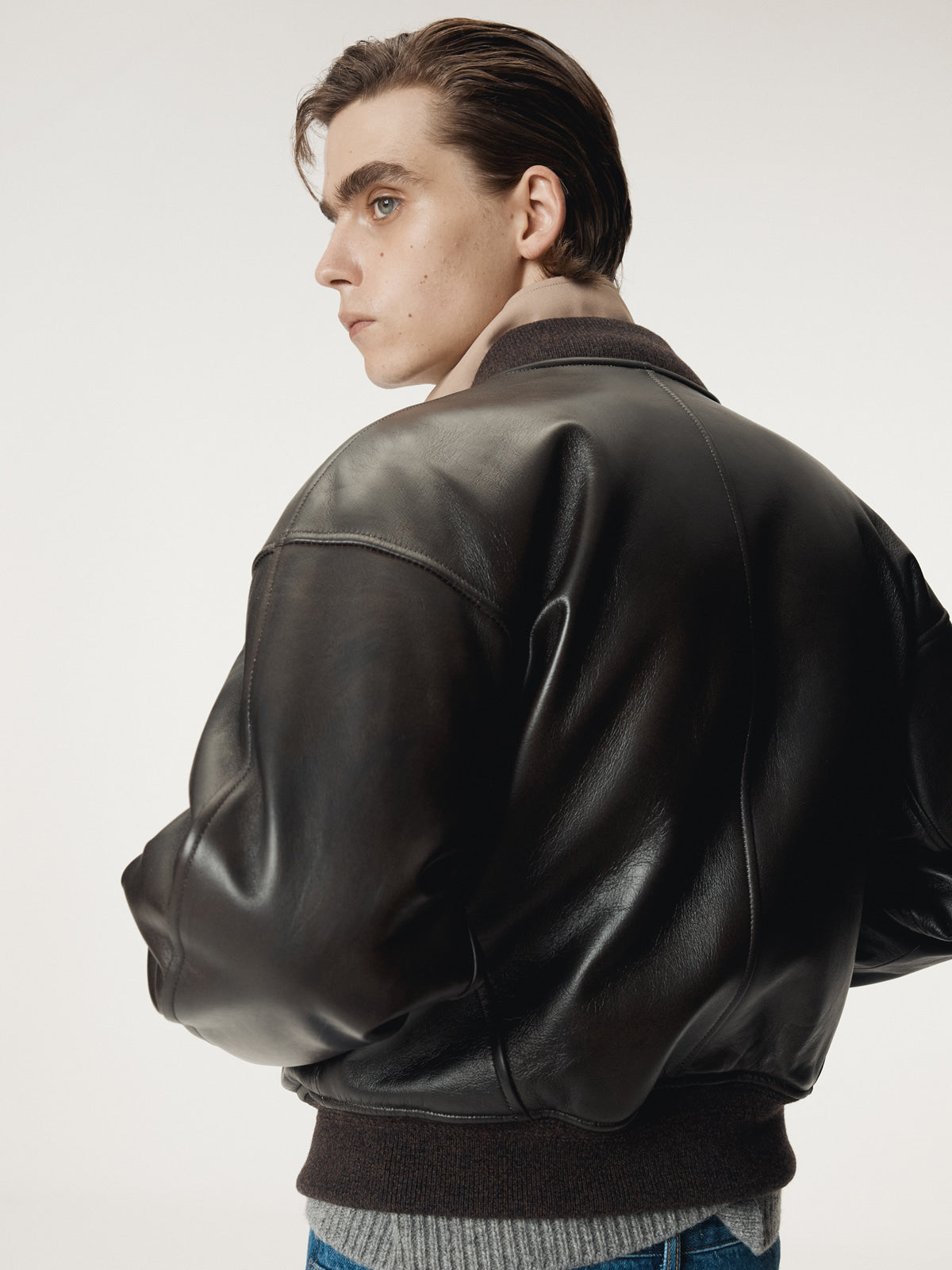 VINTAGE EFFECT LEATHER BOMBER (VINTAGE BROWN)